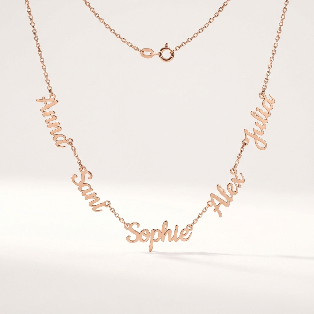 Rose gold five-name necklace